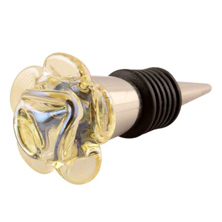 Yellow Glass Rose Wine Stopper